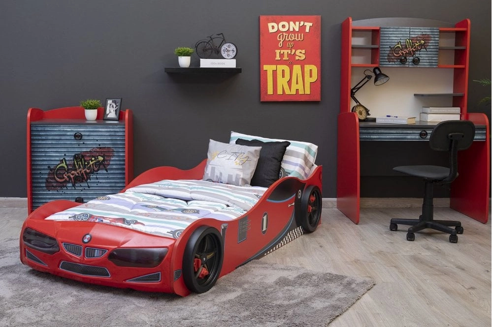 Eco Full Arabalı Yatak Araba Karyola | Kırmızı