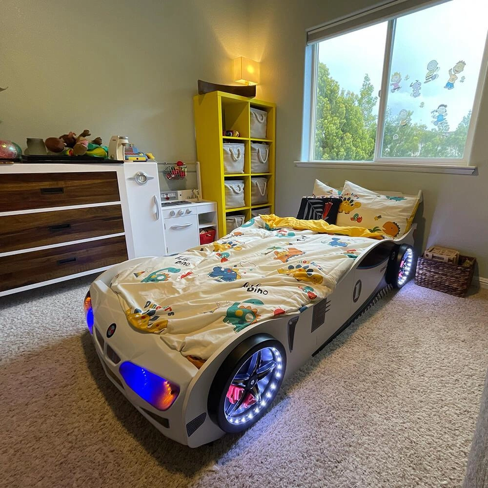 GT1 - Bazalı Beyaz Arabalı Yatak | Bazalı Arabalı Yatak