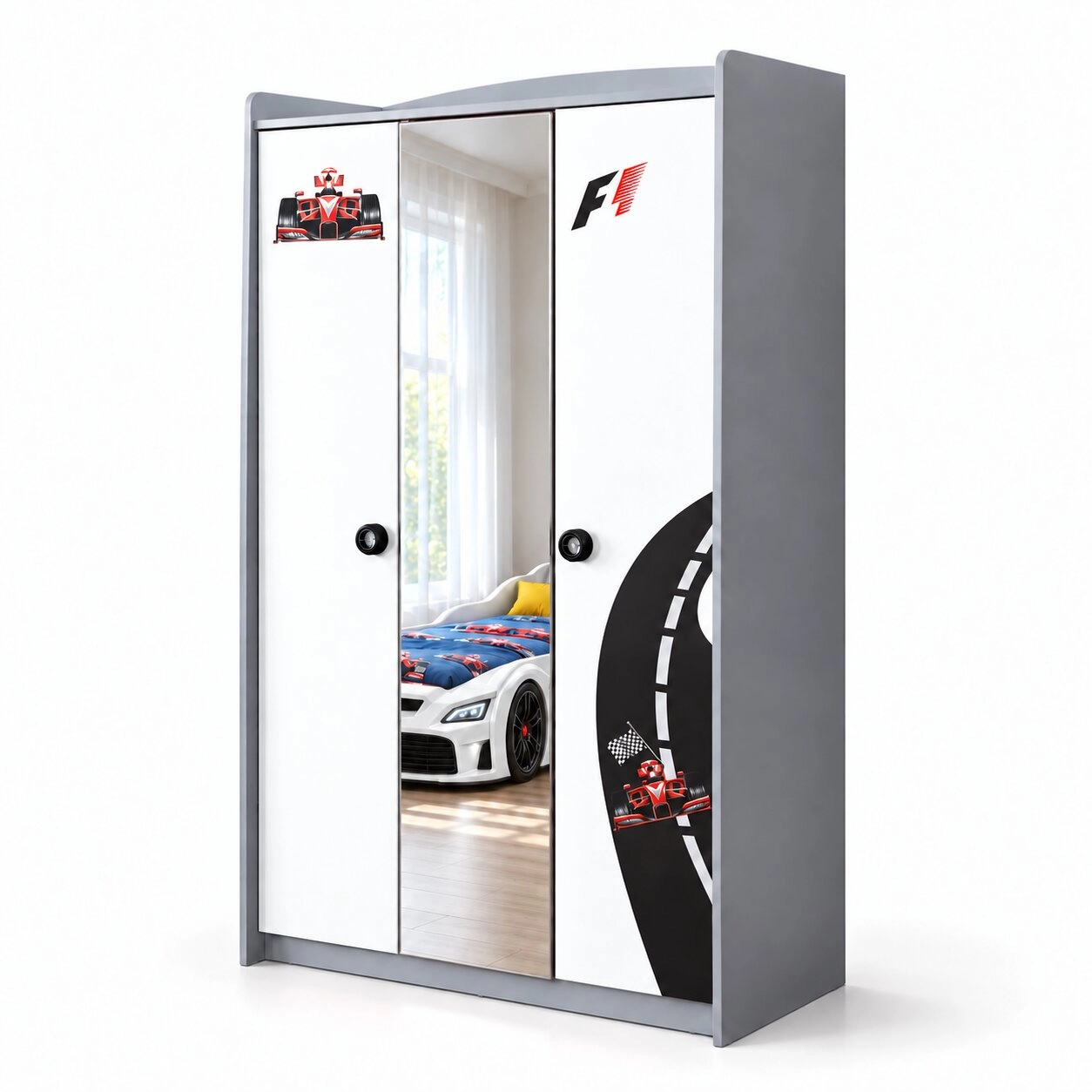 Grandprix 3 Kapılı Arabalı Çocuk Dolabı Beyaz | Çocuk Dolabı
