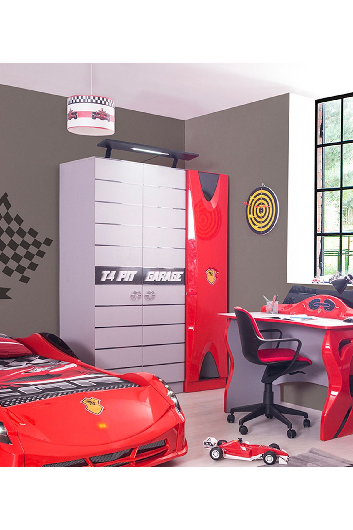 Ferrari 3 Kapılı Sport Ayrılabilir Dolap - Arabalı Çocuk Dolabı  - Kırmızı