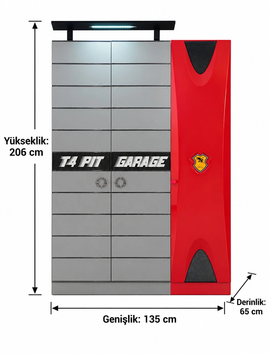 Ferrari 3 Kapılı Arabalı Çocuk Dolabı Kırmızı