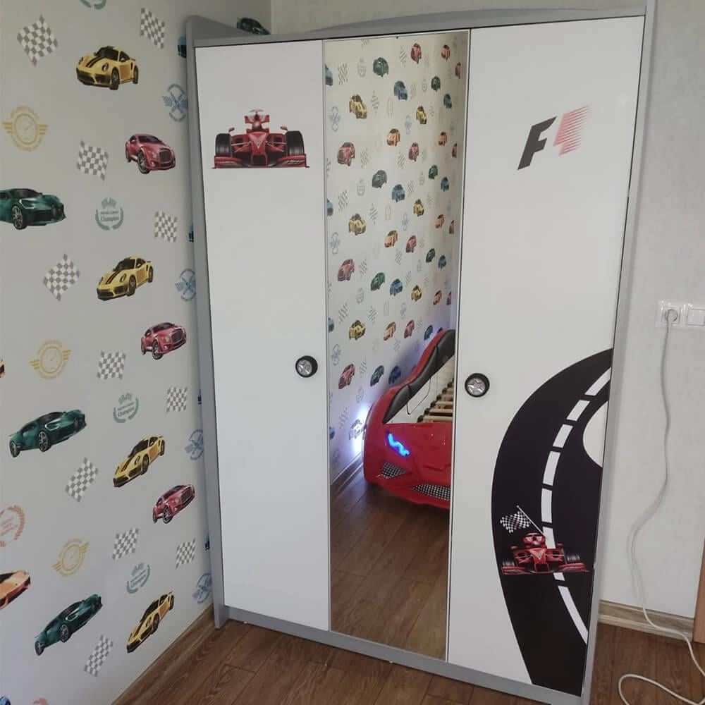 Grandprix 3 Kapılı Arabalı Çocuk Dolabı Beyaz | Çocuk Dolabı