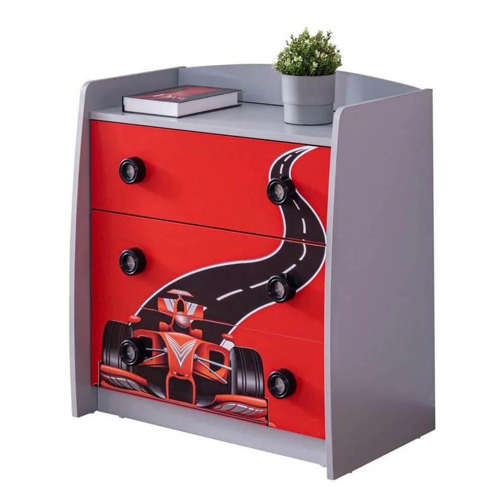 Grandprix Arabalı Çocuk Şifonyeri Kırmızı | Kırmızı Renk Çocuk Şifonyeri