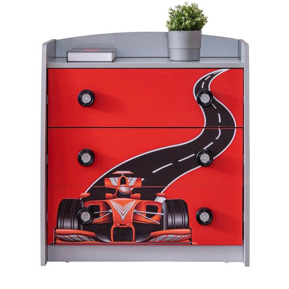 Grandprix Arabalı Çocuk Şifonyeri Kırmızı | Kırmızı Renk Çocuk Şifonyeri