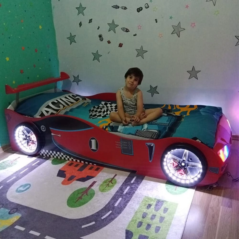 GT1 - Bazalı Kırmızı Arabalı Yatak | Baza Sandıklı