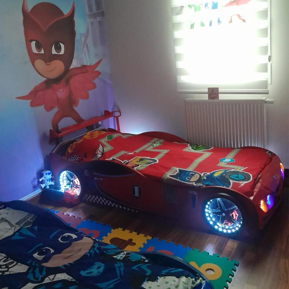 GT1 - Bazalı Kırmızı Arabalı Yatak | Baza Sandıklı