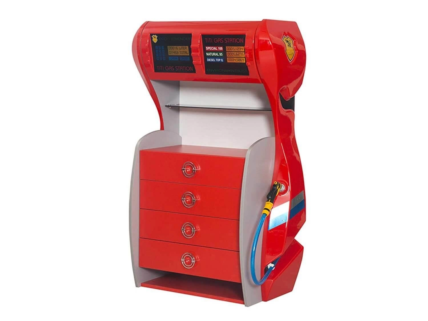 Kırmızı Benzinlik Yarışçı Çocuk Şifonyeri | Arabalı Çocuk Şifonyeri