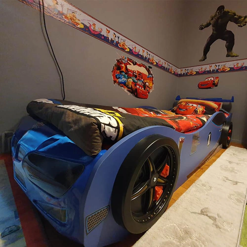 GT1 - Bazalı Mavi Arabalı Yatak | Bazalı Arabalı Yatak