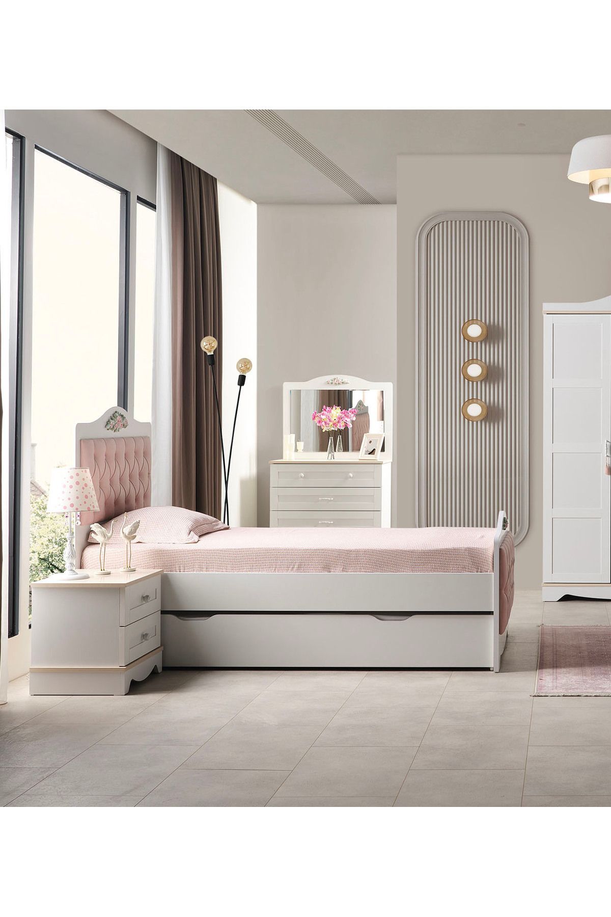 ROZA - Karyola 120*200 cm - Kız Çocuk Karyola - Alt karyola Beyaz 90*190