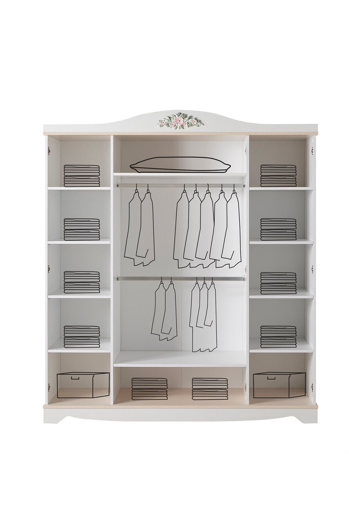 ROZA - 4 Kapılı Dolap - Kız Çocuk Dolabı