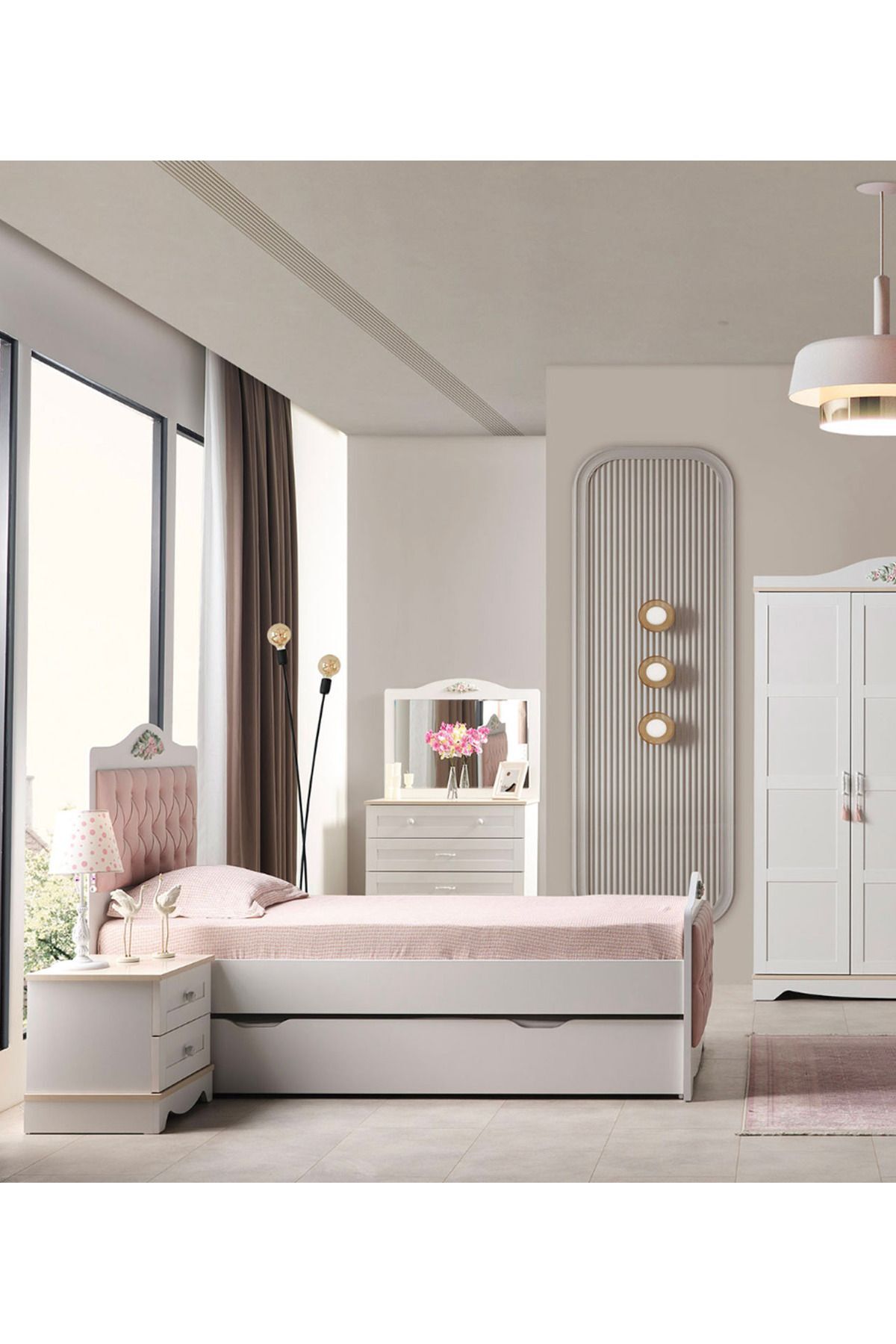 ROZA - Aynalı Şifonyer - 4 Çekmeceli Kız Şifonyer