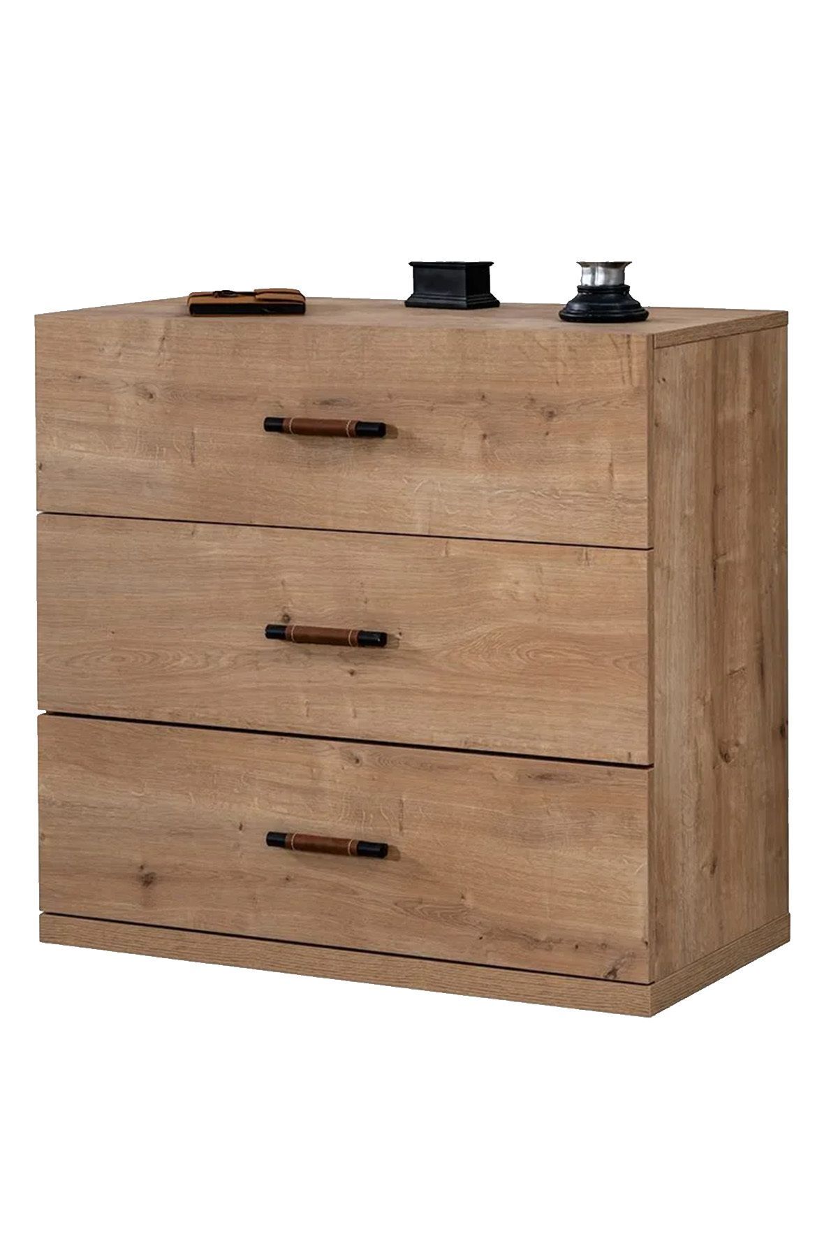 SOLID NATURAL - Aynalı Şifonyer - Ahşap Görünümlü