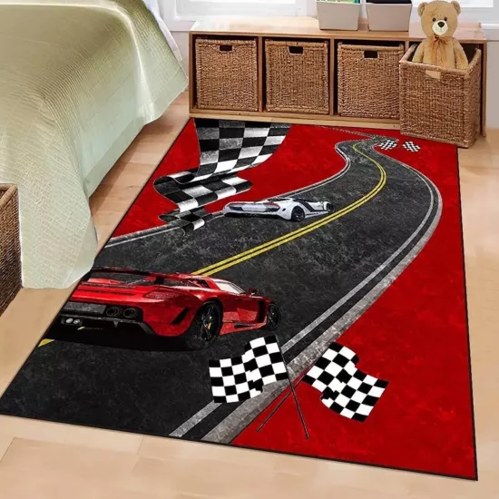 Arabalı Yatak Uyumlu Ferrarili Halı | Araba Desenli Çocuk Halısı