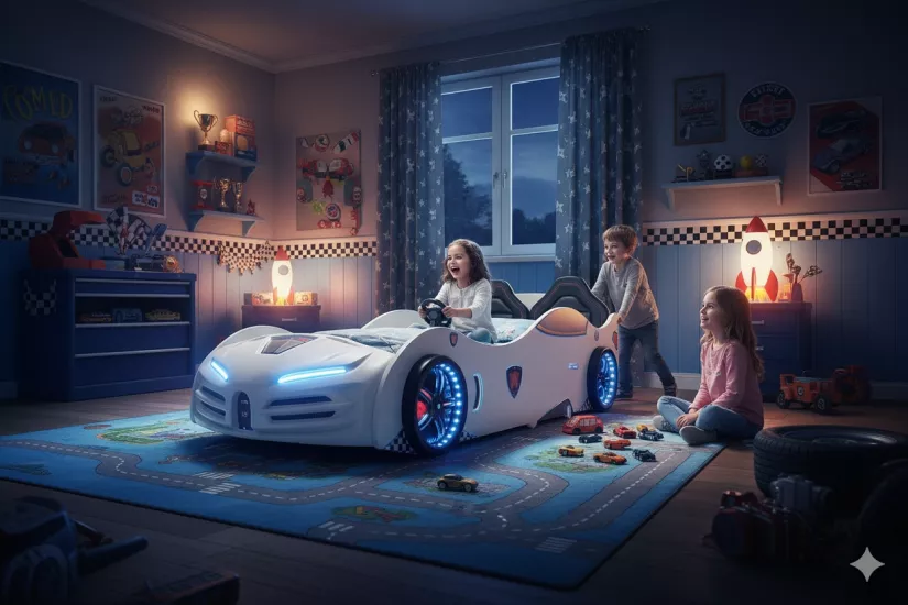 RS2 - BUGATTI Arabalı Yatak  | Koltuklu | Beyaz