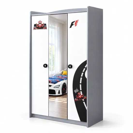 Grandprix 3 Kapılı Arabalı Çocuk Dolabı Beyaz | Çocuk Dolabı
