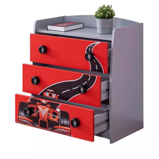 Grandprix Arabalı Çocuk Şifonyeri Kırmızı | Kırmızı Renk Çocuk Şifonyeri