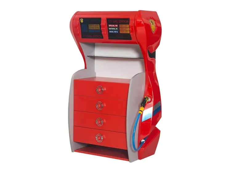 Kırmızı Benzinlik Yarışçı Çocuk Şifonyeri | Arabalı Çocuk Şifonyeri