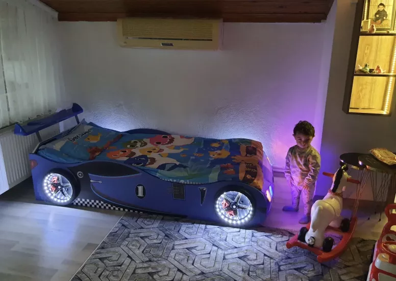 GT1 - Mavi Arabalı Yatak | Yataklı ve Nevresimli