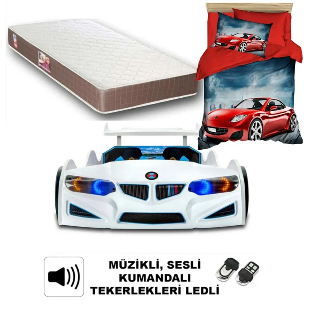 BMW Full Arabalı Yatak Araba Karyola | Yataklı ve Nevresimli