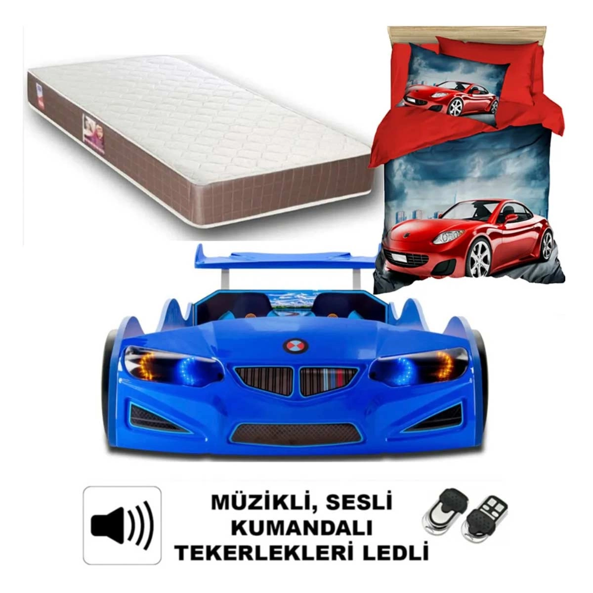 BMW Full Arabalı Yatak Araba Karyola | Yataklı ve Nevresimli