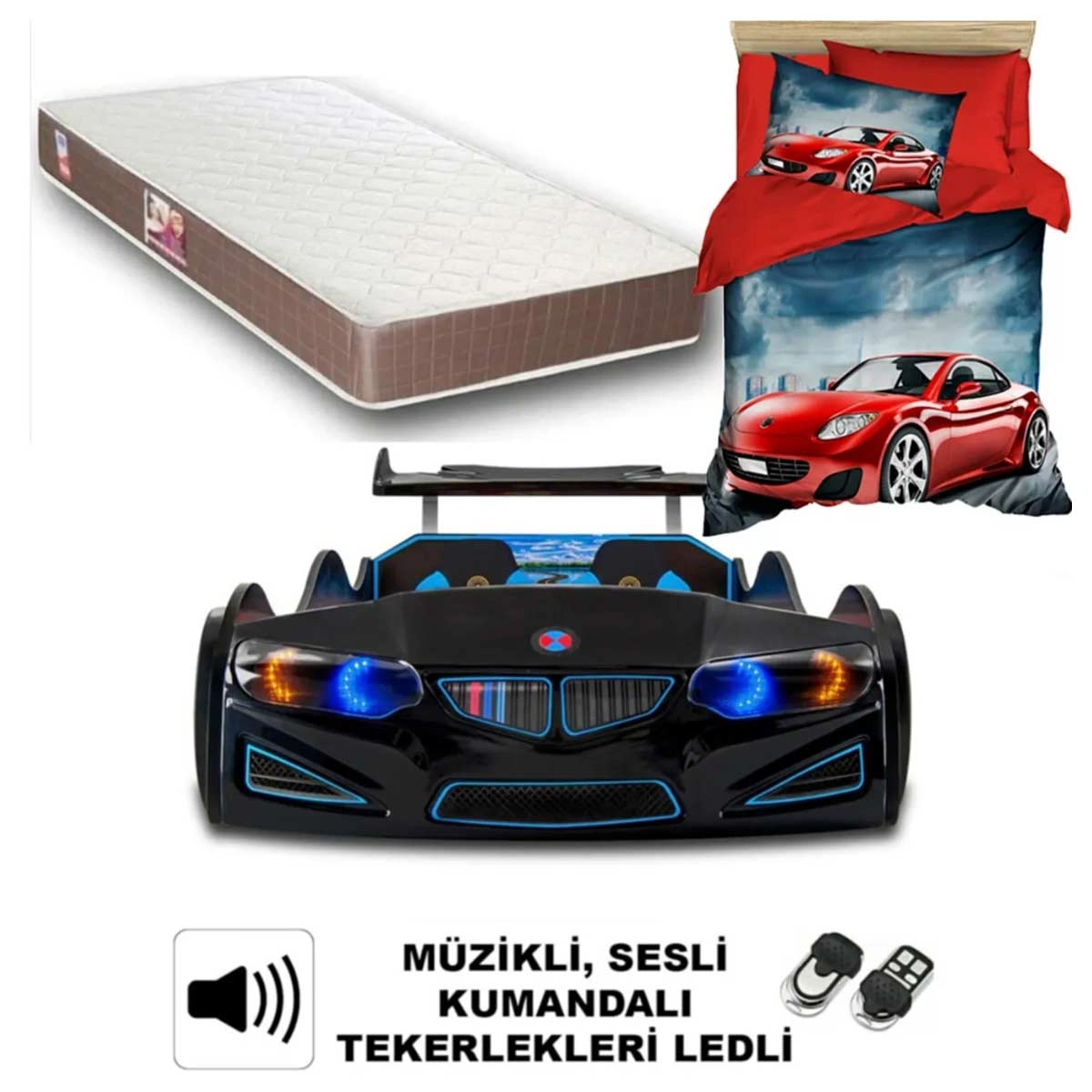 BMW Full Arabalı Yatak Araba Karyola | Yataklı ve Nevresimli