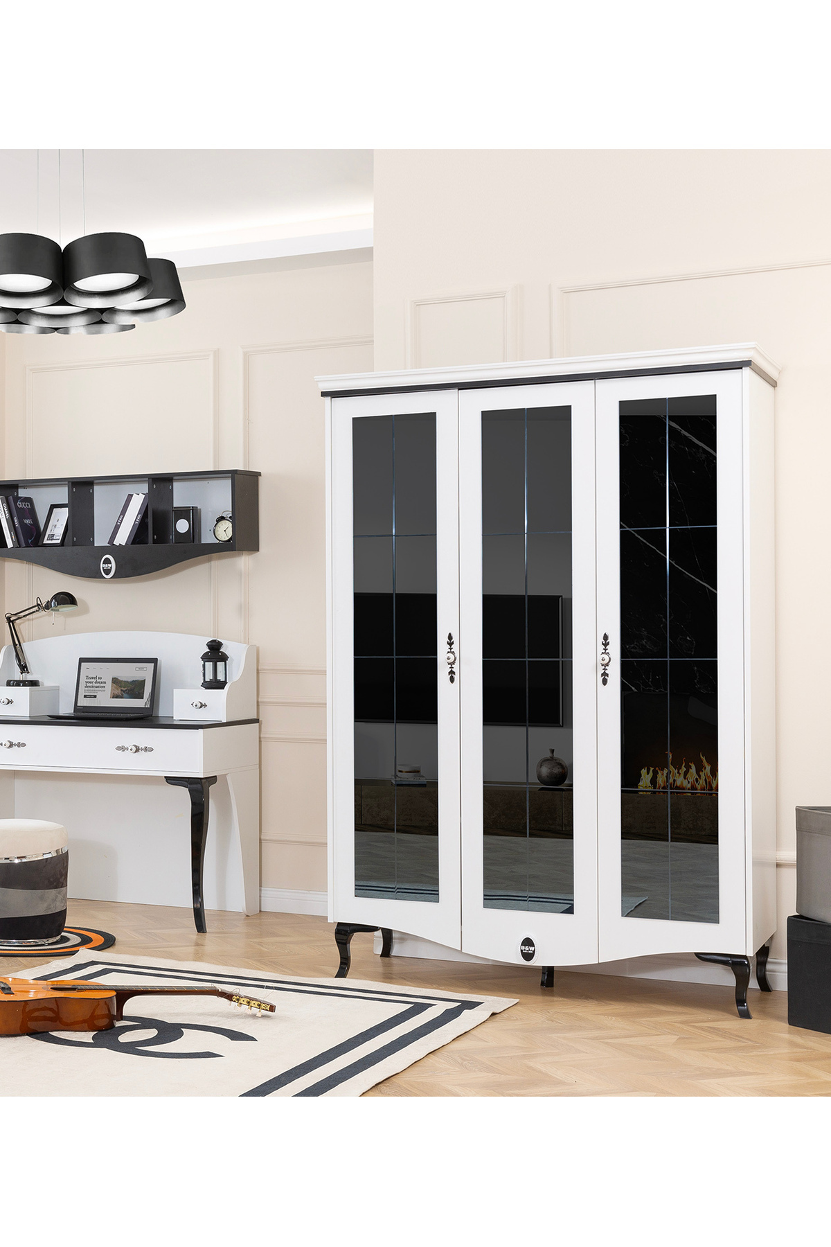 Zümre - Siyah & Beyaz - 3 Kapılı Dolap - Çocuk Gardırop