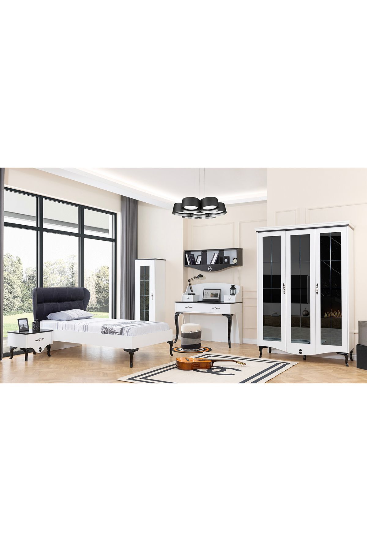 Zümre - Siyah & Beyaz - 4 Kapılı Dolap - Çocuk Gardırop