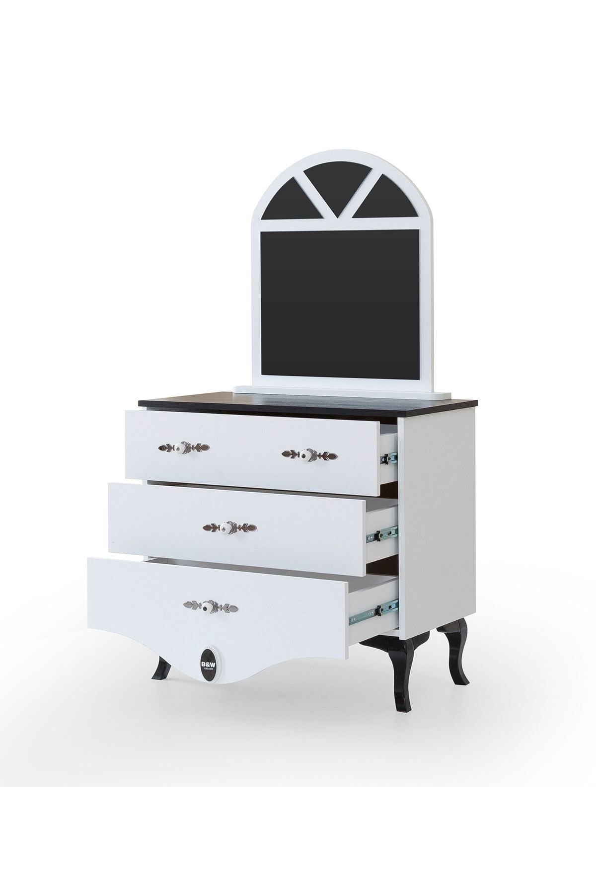 Zümre - Siyah & Beyaz - Aynalı Şifonyer - Çocuk Aynalı Çamaşırlık