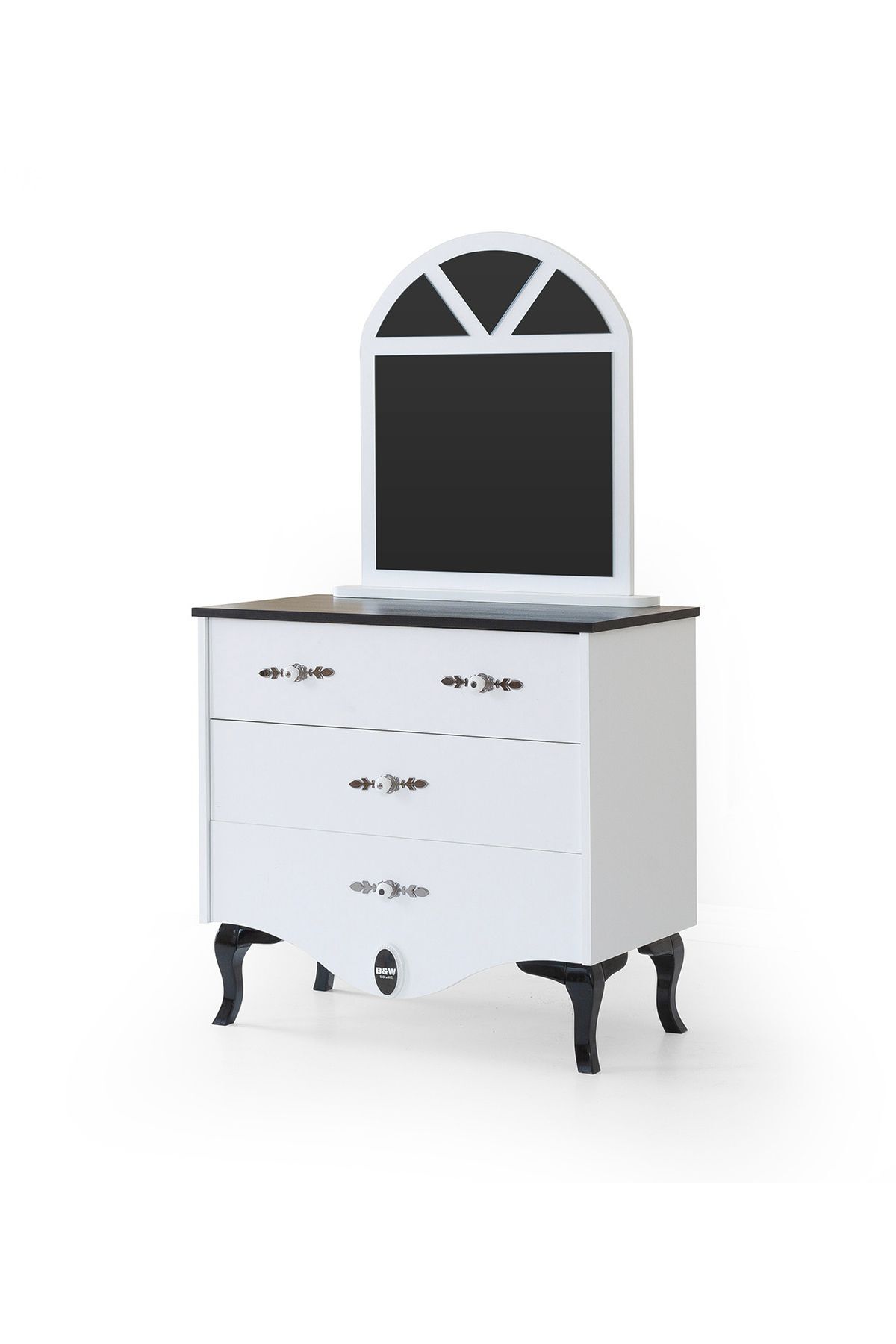 Zümre - Siyah & Beyaz - Aynalı Şifonyer - Çocuk Aynalı Çamaşırlık