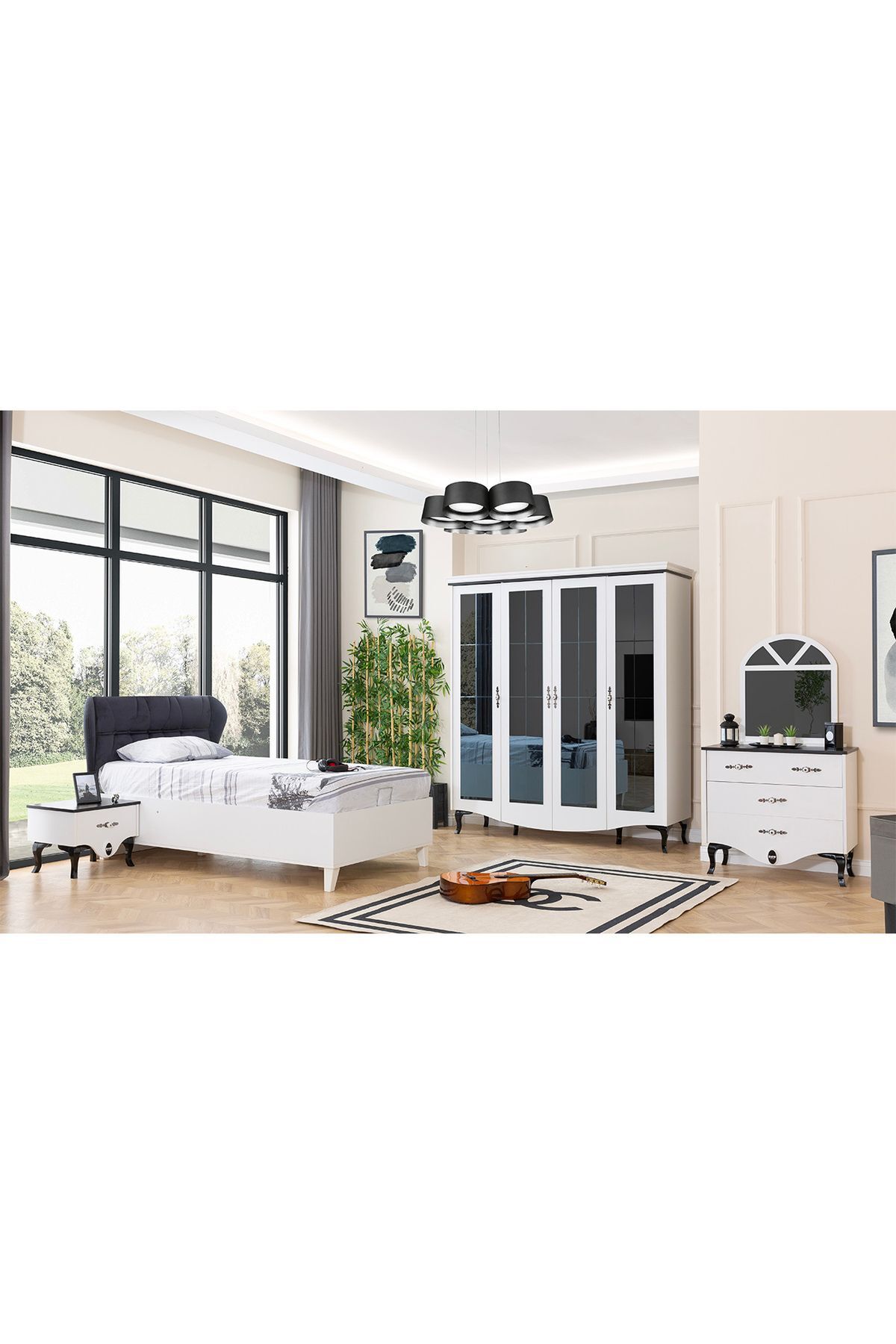 Zümre - Siyah & Beyaz - Aynalı Şifonyer - Çocuk Aynalı Çamaşırlık