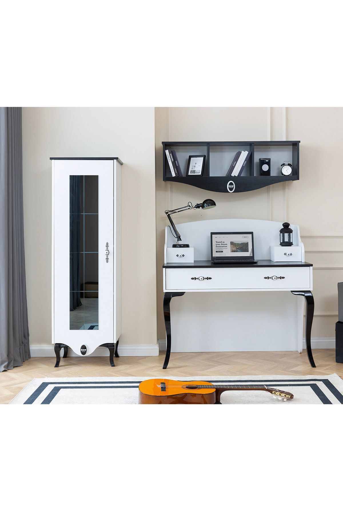 Zümre - Siyah & Beyaz - Kitaplık - 4 Çekmeceli